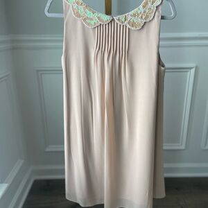 Darling Cream Shift Dress with Embroidered Collar